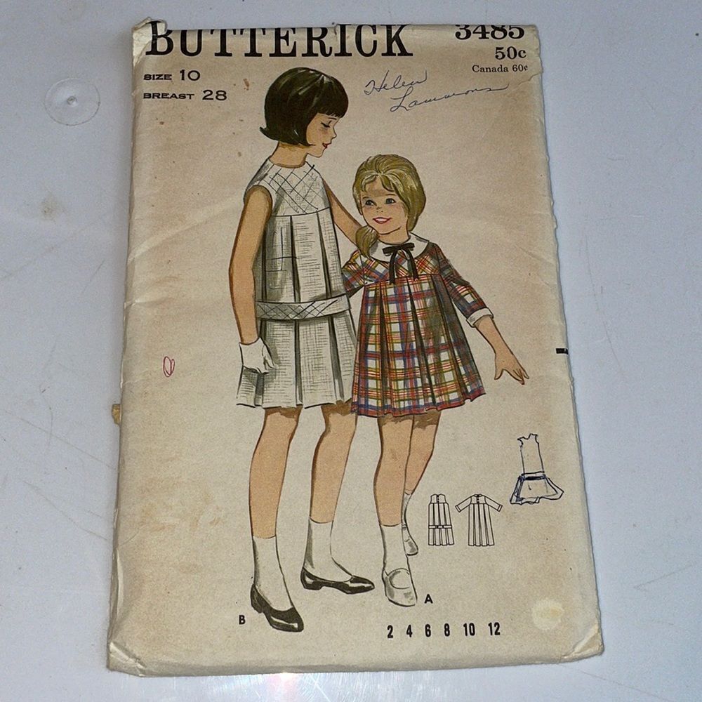 Vtg 60s Butterick little girl dress sewing pattern